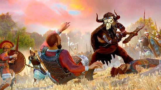 Best Total War games - SEGA sales image for Total War Troy showing a human warrior fighting a "minotaur"