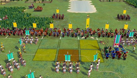 Field of Glory 2 free on Steam - Slitherine screenshot showing lines of combat units moving into direct contact with one another