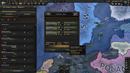Hearts of Iron 4 DLC Arms Against Tyranny release date speculation and announcement - Paradox Interactive image showing a screenshot featuring the new international arms market system