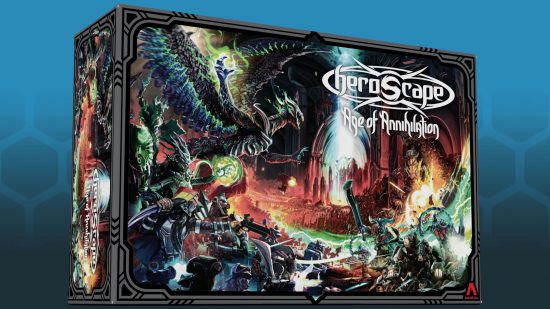 Heroscape board game rights Renegade Games - Hasbro crowdfunding sales image showing the planned box art for Avalon Hill's Heroscape Age of Annihilation