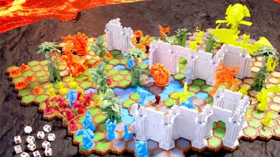 Heroscape board game rights Renegade Games - Hasbro crowdfunding sales image showing the planned terrain and materials for Avalon Hill's Heroscape Age of Annihilation