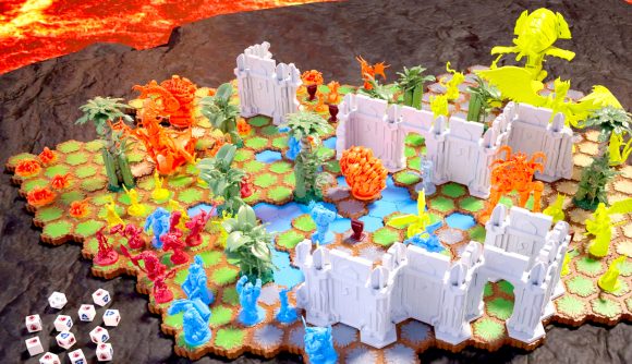 Heroscape board game rights Renegade Games - Hasbro crowdfunding sales image showing the planned terrain and materials for Avalon Hill's Heroscape Age of Annihilation