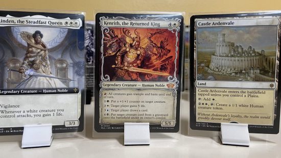 MTG cards chess set- white cards, Castle Ardenvale, and the Kenriths.