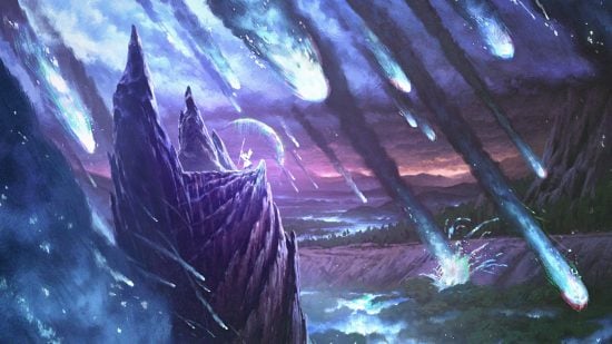 MTG Lord of the Rings art showing Saruman calling down magical meteors.