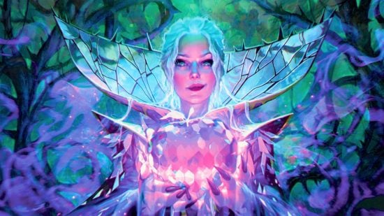MTG release schedule: A witch holding a magical purple apple.