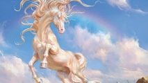 MTG Lord of the Rings commanders - artwork of shadowfax magical white pony