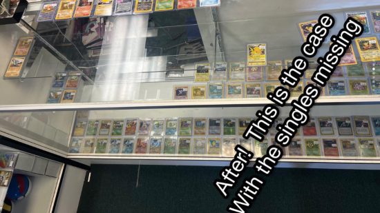 Pokemon TCG - A picture showing a gap where pokemon cards were stolen