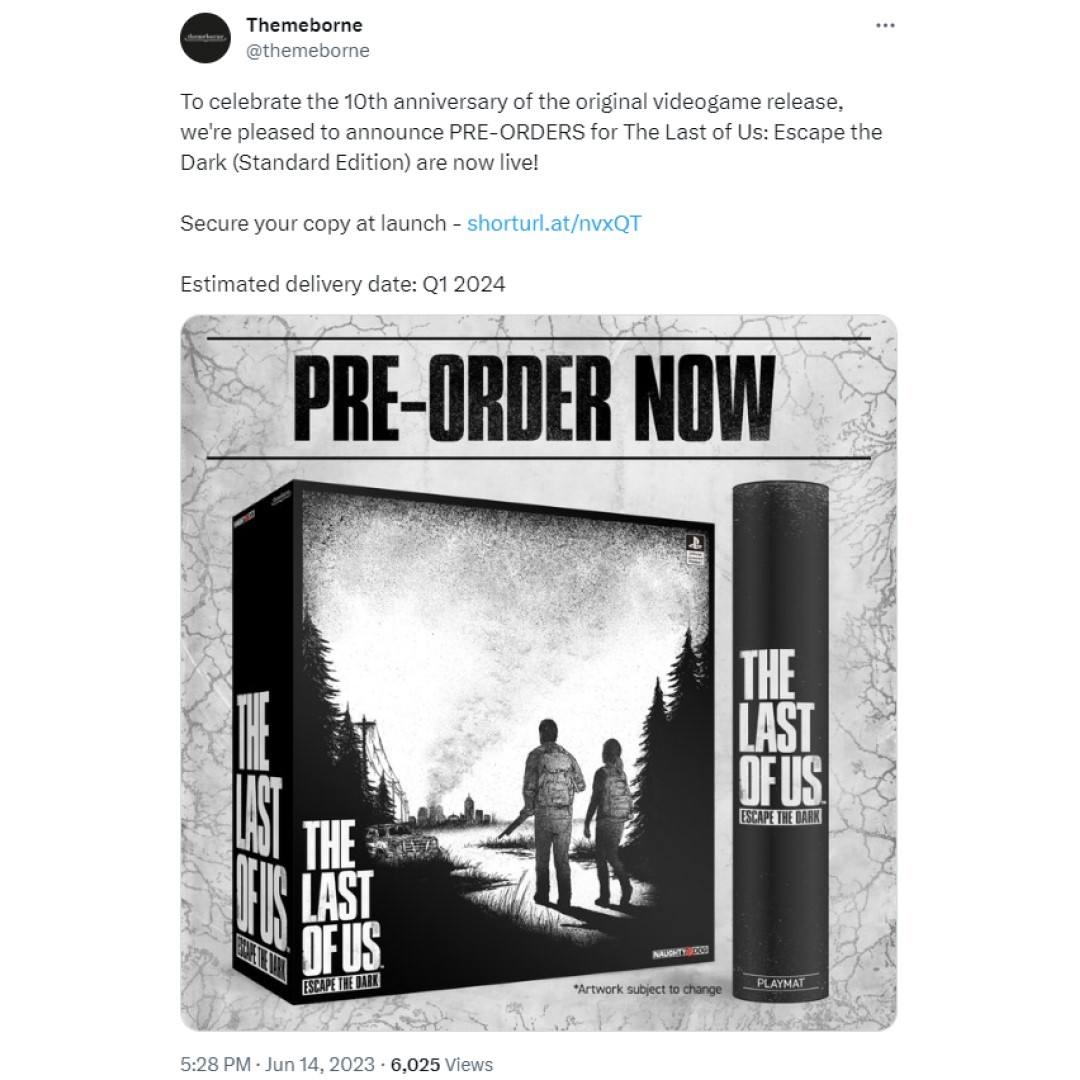 The Last of Us board game pre-order Tweet from Themeborne