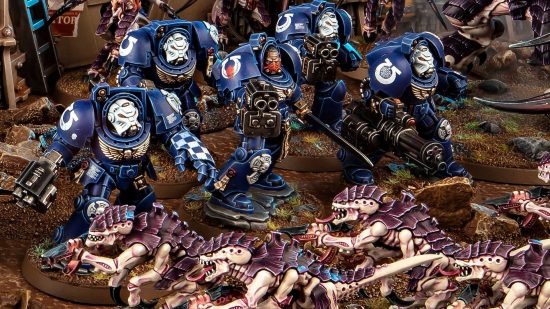 Warhammer 40k 10th edition core rules - product photo by Games Workshop of a heavily armoured Space Marine terminator squad