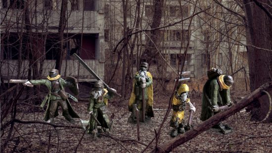 Warhammer 40k alternative Plastic Bastards by Jack Emmert - gang of fallen knights in a woodland