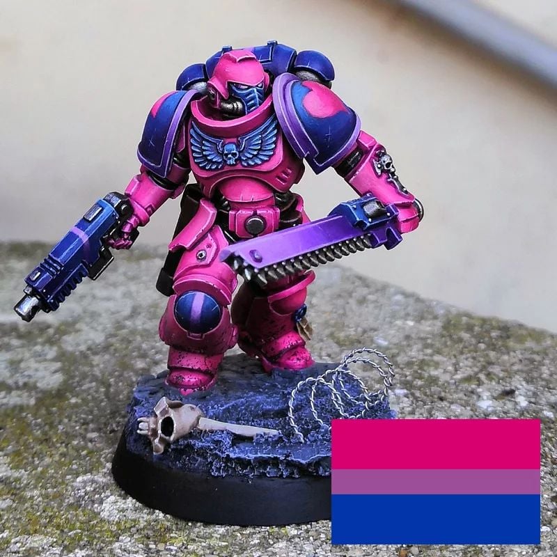 Warhammer 40k Space Marines painted in Pride Flag colors by CerberusXt - Bisexual pride flag