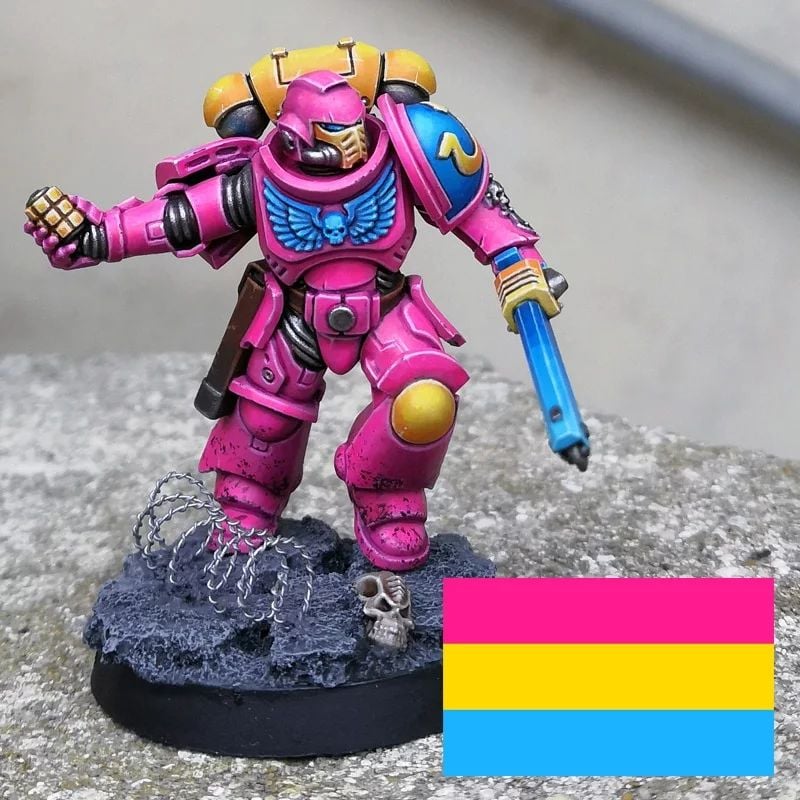 Warhammer 40k Space Marines painted in Pride Flag colors by CerberusXt - pansexual pride