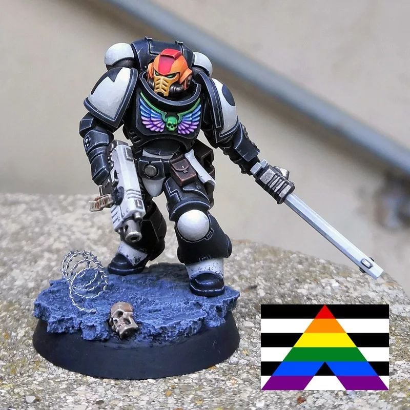Warhammer 40k Space Marines painted in Pride Flag colors by CerberusXt - Straight Ally flag
