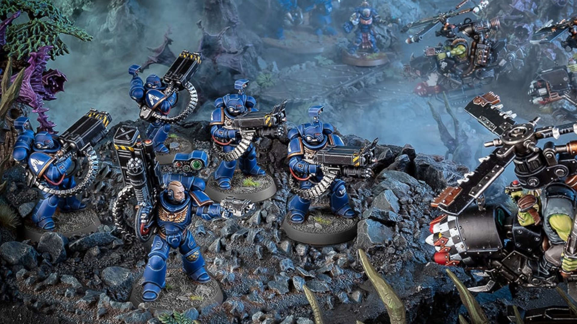 Warhammer 40k tournament organiser explains problems in 10th edition for competitive play - Desolation Squad Space Marines, power armored warriors with man portable missile launchers