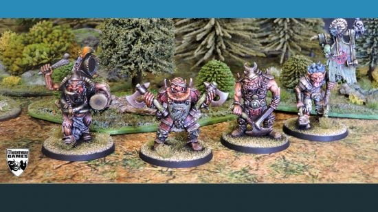Mercenary Ogre unit in the Oldhammer 80s Warhammer style, sculpted by Aaron Howdle, produced by Knightmare Miniatures