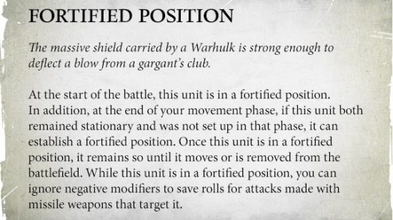 Warhammer Age of Sigmar ogre, Ogor Warhulk special rule 'fortified position'