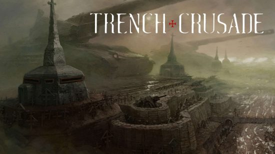 Warhammer designer Tuomas Pirinen previews trench crusade rules - art by Mike Franchina of a huge reinforced trenchline with incomprehensibly sized artillery