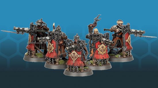 Age of Sigmar freeguild fusiliers with pavise shields