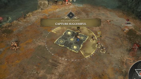 Warhammer Age of Sigmar: Realms of Ruin preview - Stormcast successfully capture a victory point, a glowing square in the brown marsh