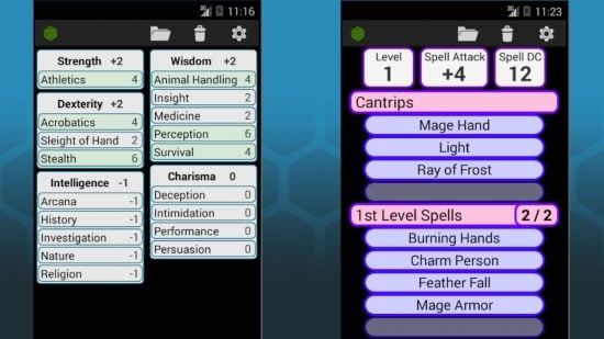 DnD character sheets - mobile screenshots of Fifth Edition Character