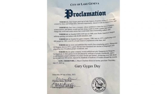 Gary Gygax day proclomation