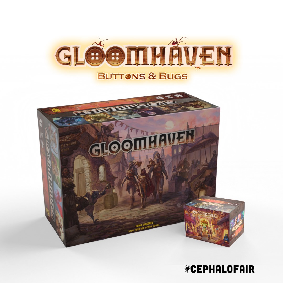 Gloomhaven Buttons and Bugs and Gloomhaven board game boxes