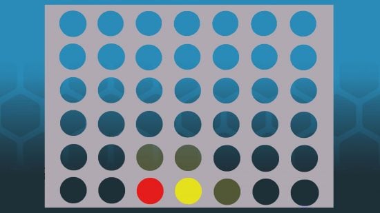How to win Connect 4 - a red checker is placed, and three spaces where yellow could place next are highlighted