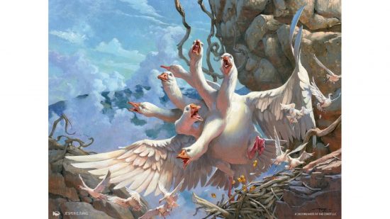 Upcoming MTG sets - a multi-headed goose creature.
