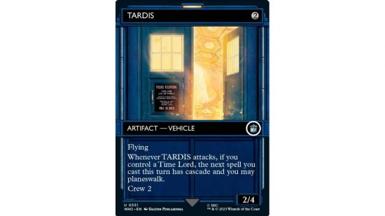 MTG Doctor Who card TARDIS with a funky police box frame.