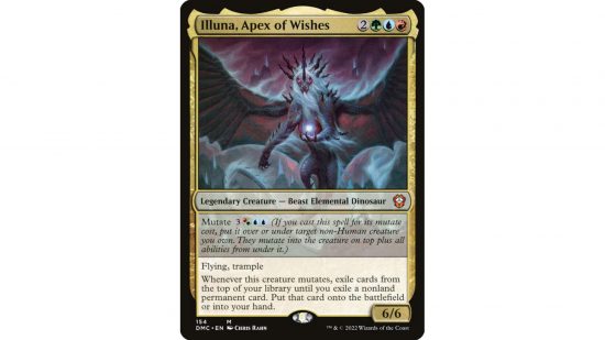MTG Mutate keyword - the magic card Illuna Apex of Wishes, a godlike winged baboon with a crown of horns