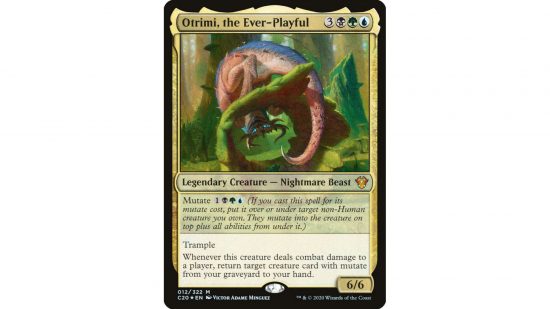 MTG Mutate keyword - the magic card Otrimi the Ever-Playful, a mischievous cat-demon-thing