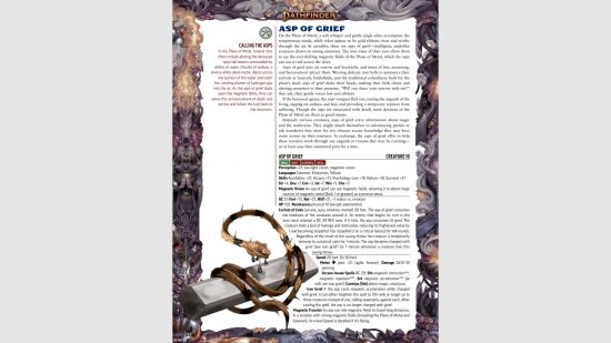 Page spread from Pathfinder Rage of Elements section on the Plane of Metal