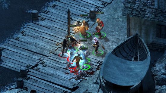 Pillars of Eternity screenshot - a fight in the docks