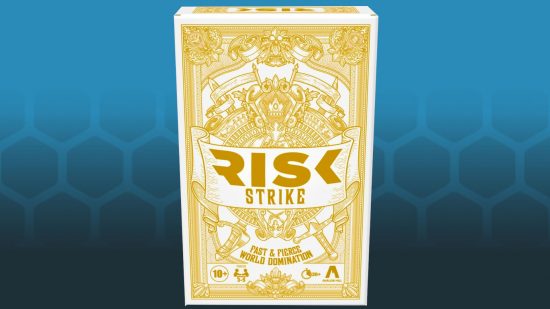 Risk card game announced - Avalon Hill image of Risk Strike box on blue background