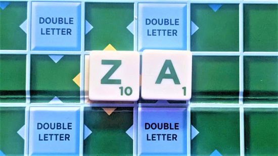 Scrabble words with Z - photo of the word 'Za' on a Scrabble board