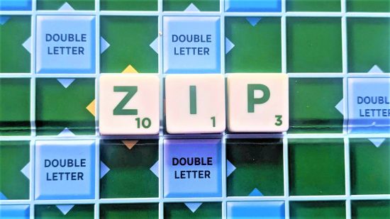 Scrabble words with Z - Photo of the word Zip on a Scrabble board
