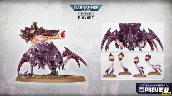 Warhammer 40k 10th Edition Tyranids new models from Oghram reveal stream - Games Workshop image showing the new Tyranid Biovore model and spore mines