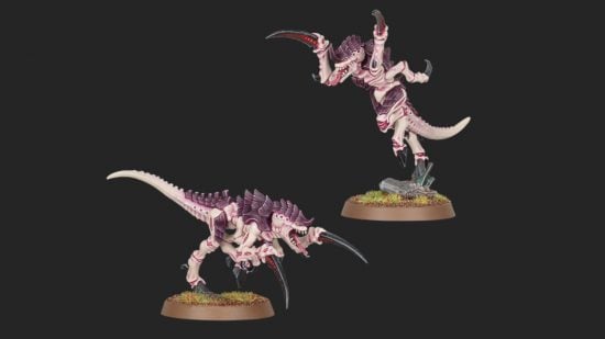 Warhammer 40k 10th Edition Tyranids new models from Oghram reveal stream - Games Workshop image showing two new hormagaunt models close up on a black background