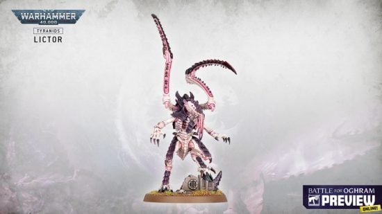 Warhammer 40k 10th Edition Tyranids new models from Oghram reveal stream - Games Workshop image showing the new Lictor model in hive fleet leviathan colours
