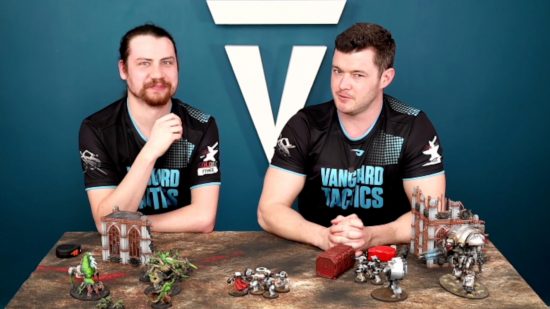 Warhammer 40k 10th edition vanguard tactics accelerator conversion course - Stephen Box and cohost beside a gaming table