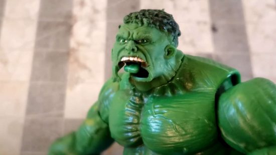 Warhammer 40k fan transforms a Marvel Hulk toy - pictured, a muscly green action figure made out of plastic - into a Nurgle daemon