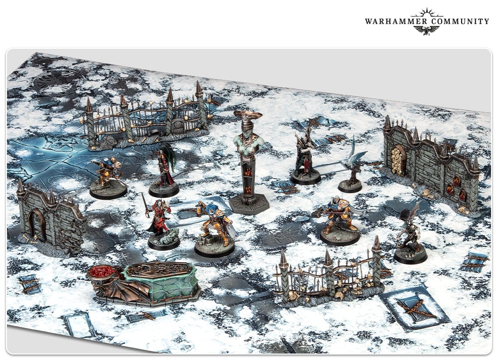 Warhammer starter sets are getting better - the Warcry Crypt of Blood Starter set, Stormcast and Vampires face off among ruins in a snowy waste