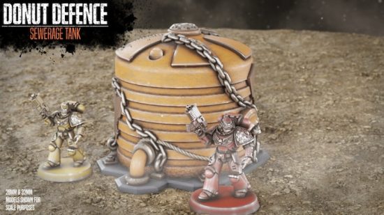 Warhammer 40k terrain from the Donut Defence Kickstarter - a silo covered in chains