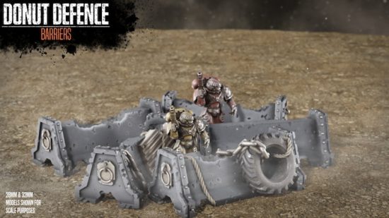 Warhammer 40k terrain from the Donut Defence Kickstarter - concrete barricades