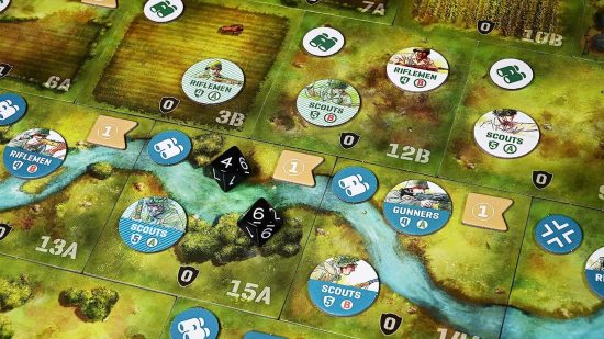 Board and tokens from Undaunted: Normandy, one of the best WW2 board games