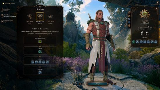 Baldur's Gate 3 Halsin guide - BG3 screenshot by the author, showing Halsin's companion abilities via an in game menu screen