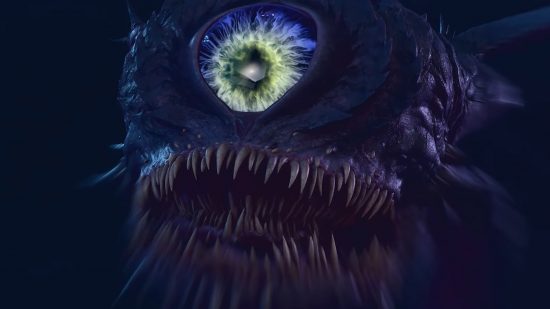 A beholder looking scared