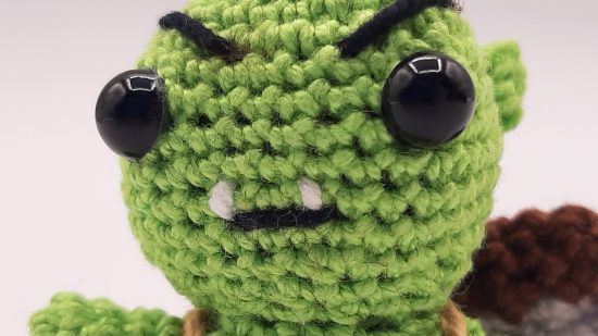 crochet DnD mini close up of a half orcf