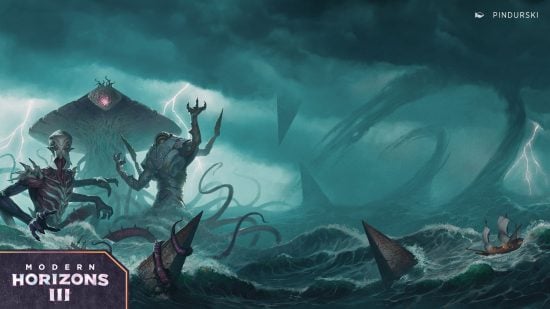 Magic the Gathering MTG release schedule 2024 - Modern Horizons 3, three incomprehensible Eldrazi Titans rise from the oceans
