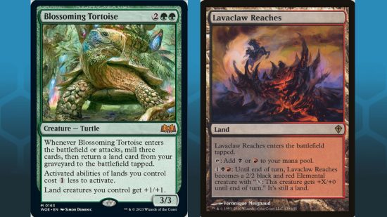 MTG Wilds of Eldraine infinite combo - Blossoming Tortoise and Lavaclaw Reaches MTG cards